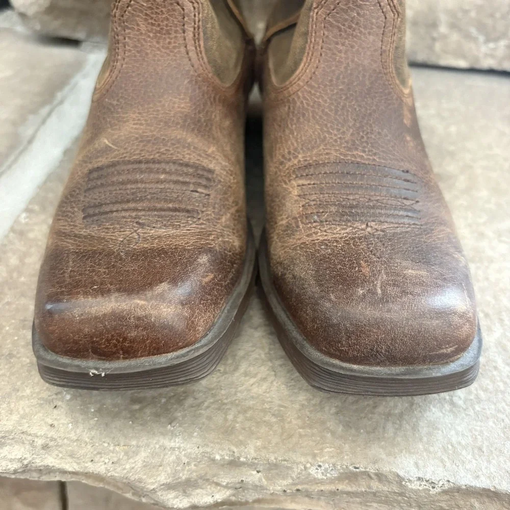 Ariat Youth Rambler Brown Leather Square Toe Western Boots Size 3